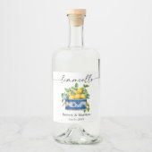 Limoncello Calligrafy Watercolor Lemons Blue Box Alkoholflaschenetikett (Vorderseite)