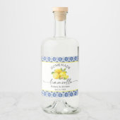 Limoncello Calligraphy Blue Tile Watercolor Lemons Alkoholflaschenetikett (Vorderseite)