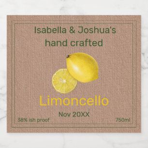 Limoncello-Etikett auf Kraft-Farbpapier  Alkoholflaschenetikett