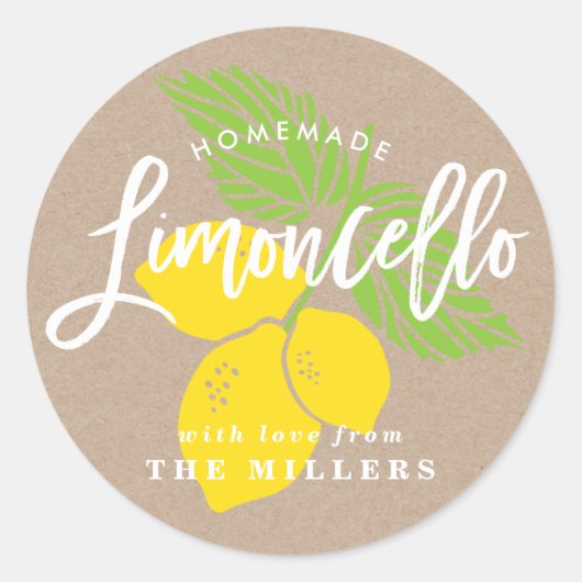 Limoncello-Etikett, Zitronenillustrierung Runder Aufkleber (Vorderseite)