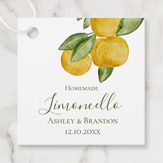 Limoncello Flaschenetikett Lemon Wasserfarben Geschenkanhänger (Vorderseite)