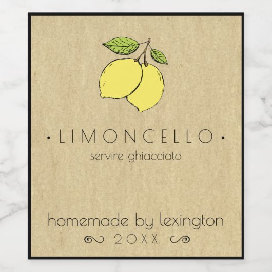 Limoncello Flaschenetikett mit Zeichnend Zitronen Weinetikett (Einzelnes Label)