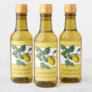 Limoncello Gelbe Zitronengrüne Blätter Zitrusblüte Weinetikett
