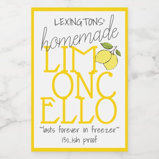 Limoncello hausgemachte Flasche | Lebensmitteletikett (Einzelnes Label)