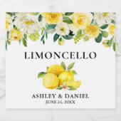 Limoncello Hochzeit mit floralen Lemons Alkoholflaschenetikett (Einzelnes Label)
