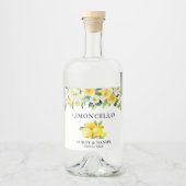 Limoncello Hochzeit mit floralen Lemons Alkoholflaschenetikett (Vorderseite)
