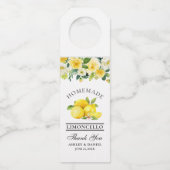 Limoncello Hochzeit mit floralen Lemons Flaschenanhänger (Vorderseite)