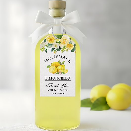 Limoncello Hochzeit mit floralen Lemons Geschenkanhänger