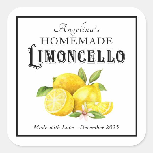 Limoncello Italienischer Likör mit dem Namen Quadratischer Aufkleber (Vorderseite)