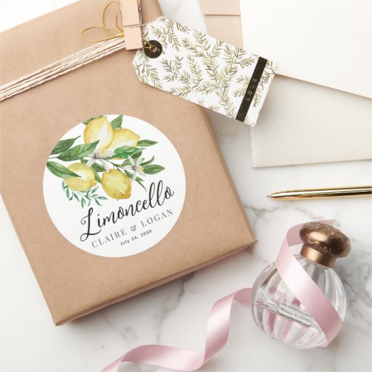 Limoncello Lemon Citrus Floral Wedding Runder Aufkleber (Schenken)
