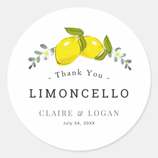 Limoncello Lemon Floral Wedding Vielen Dank Runder Aufkleber (Vorderseite)