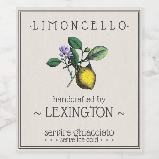 Limoncello Lemon Illustration Tall Flasche Etikett (Einzelnes Label)