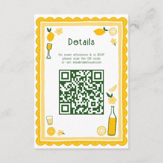 Limoncello Lemonade CUSTOM QR Brautparty Begleitkarte (Vorderseite)