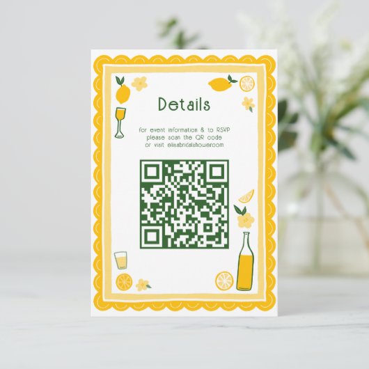 Limoncello Lemonade CUSTOM QR Brautparty Begleitkarte (Stehend Vorderseite)
