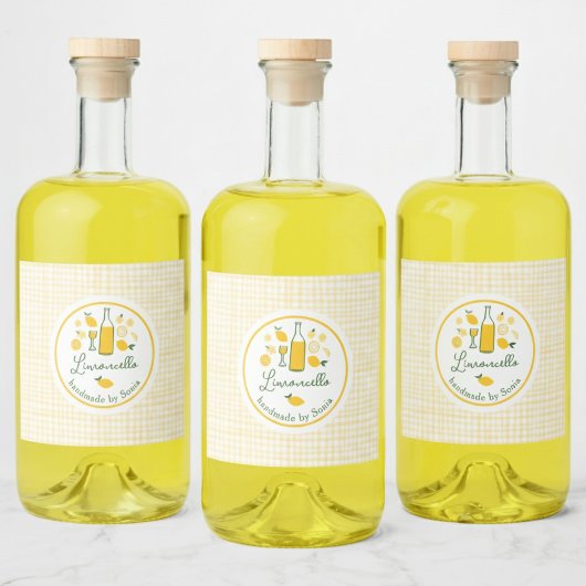 Limoncello Lemonade Lemon Gingham Handmade CUSTOM Alkoholflaschenetikett