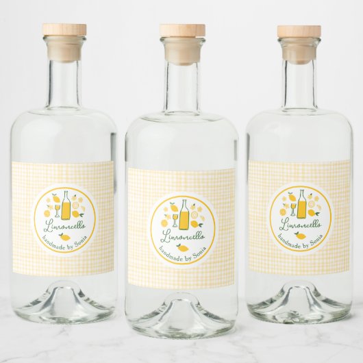 Limoncello Lemonade Lemon Gingham Handmade CUSTOM Alkoholflaschenetikett (Flaschen)