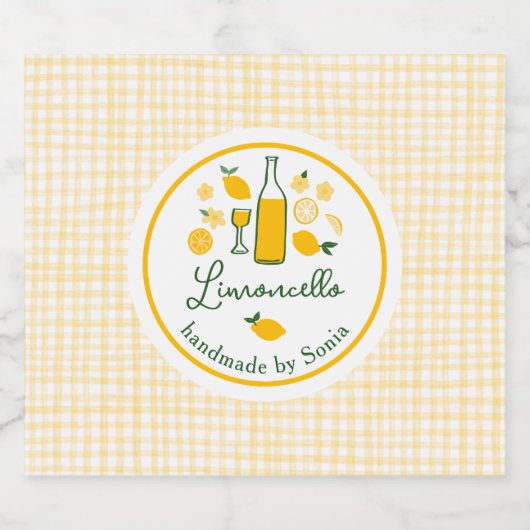 Limoncello Lemonade Lemon Gingham Handmade CUSTOM Alkoholflaschenetikett (Einzelnes Label)