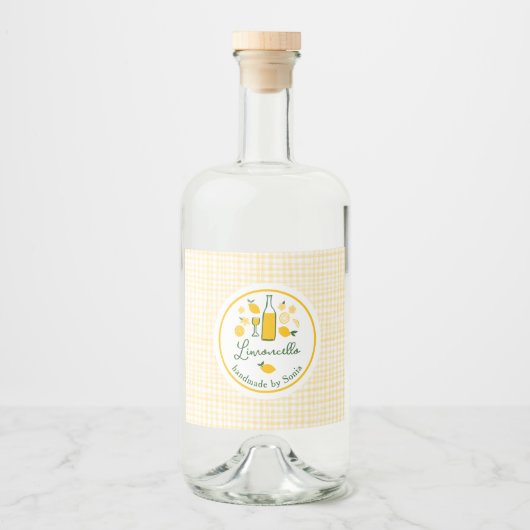 Limoncello Lemonade Lemon Gingham Handmade CUSTOM Alkoholflaschenetikett (Vorderseite)