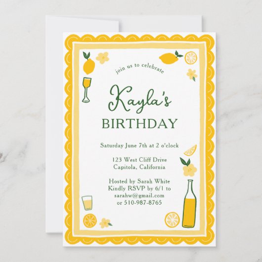 Limoncello Lemonade Lemons CUSTOM BIRTHDAY PARTY Einladung (Vorderseite)