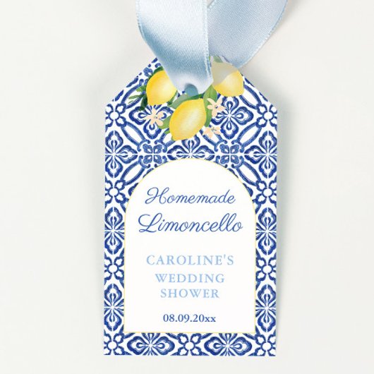 Limoncello Lemons Blue Tiles Brautparty Gevor Geschenkanhänger