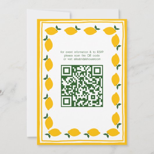 Limoncello Lemons CUSTOM QR Brautparty Einladung (Rückseite)