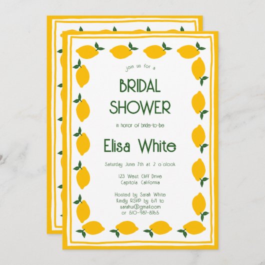 Limoncello Lemons CUSTOM QR Brautparty Einladung (Vorne/Hinten)