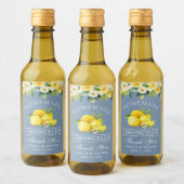 Limoncello Lemons Floral Dusty Blue Mini Weinetikett (Flaschen)