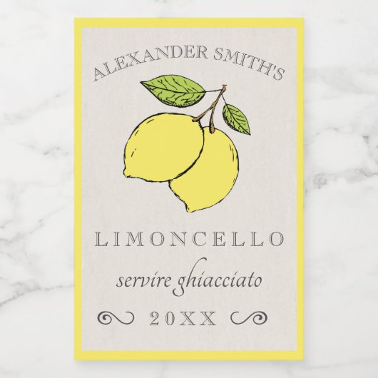 Limoncello Lemons Kleines Likör | Lebensmitteletikett (Einzelnes Label)