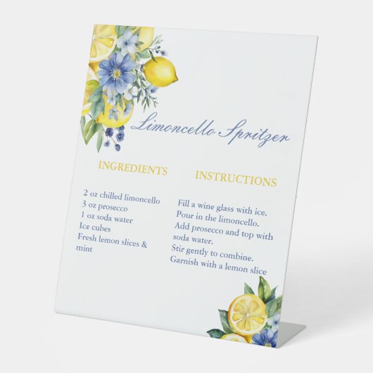 Limoncello Pritzer Recipe Brautparty Fevor Card Sockelschild (Vorderseite)