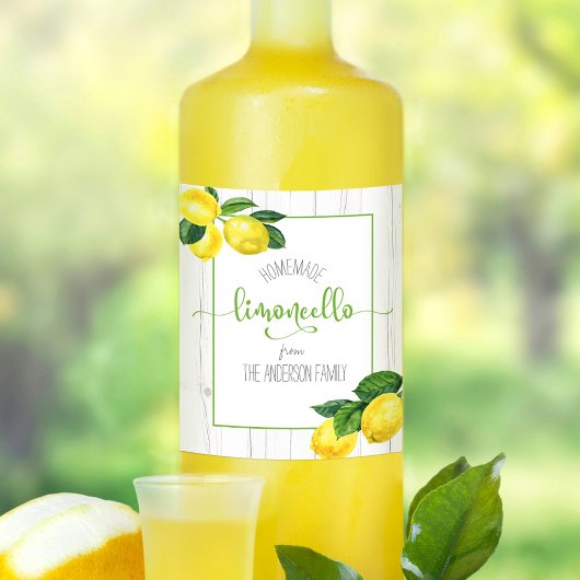 Limoncello rustic Aquarelllemonen Namensschrift Weinetikett