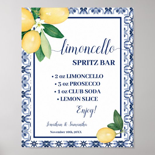 Limoncello Spritz Bar Sign Blue Mediterranean Poster (Vorne)