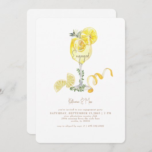 Limoncello Spritz Gold Text Engagement Party Einladung (Vorne/Hinten)