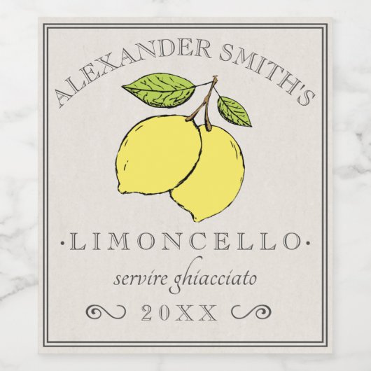 Limoncello Vintag Lemons Label | Weinetikett (Einzelnes Label)