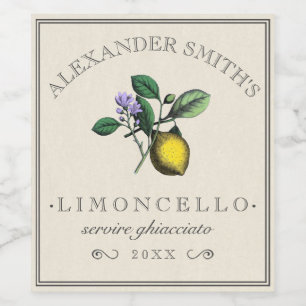 Limoncello Vintage-Zitronenillustrations-Etikett   Weinetikett