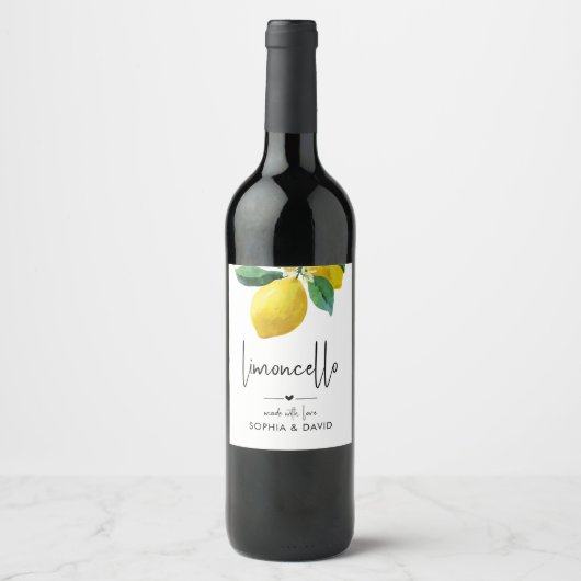 Limoncello-Wasserfarbe Lemones Floral Weinetikett (Vorderseite)