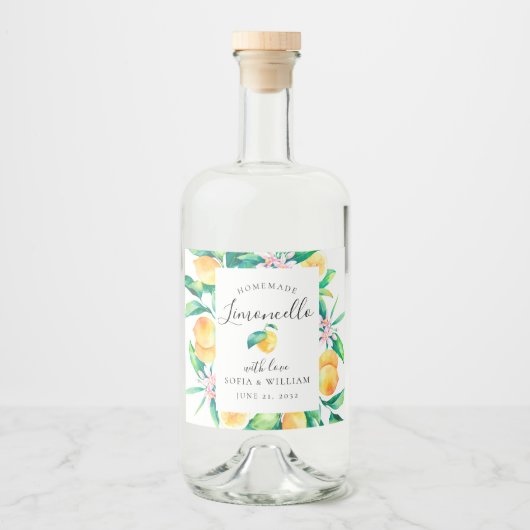 Limoncello Wasserfarben Zitronen Liquor Flasche Et Alkoholflaschenetikett (Vorderseite)
