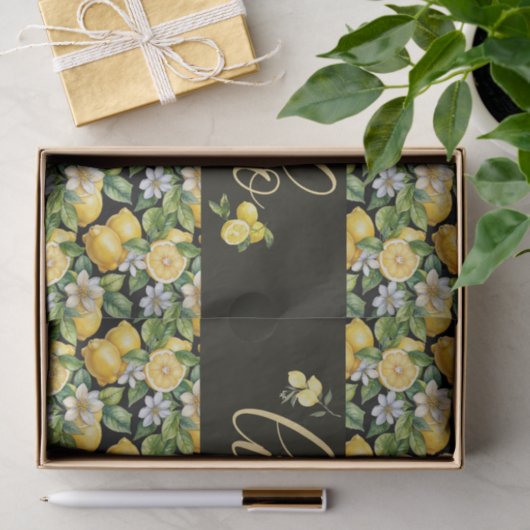 limoncello, watercolor lemons with flowers pattern seidenpapier (Geschenk)