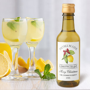 Limoncello Watercolor Weihnachts-Mini-Flasche Weinetikett