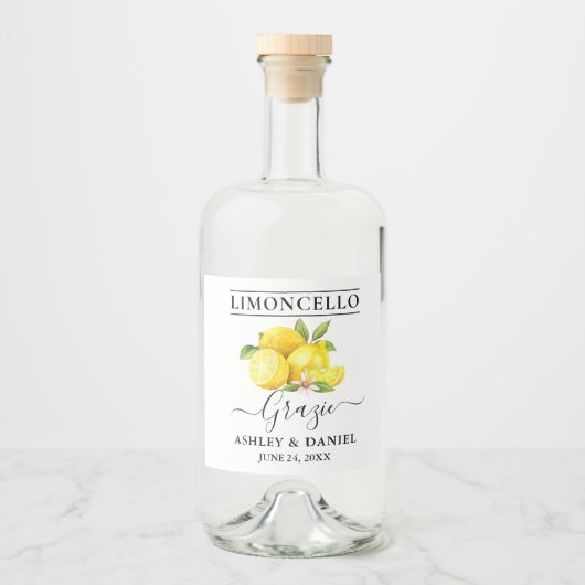 Limoncello Wedding Grazie Alkoholflaschenetikett (Vorderseite)