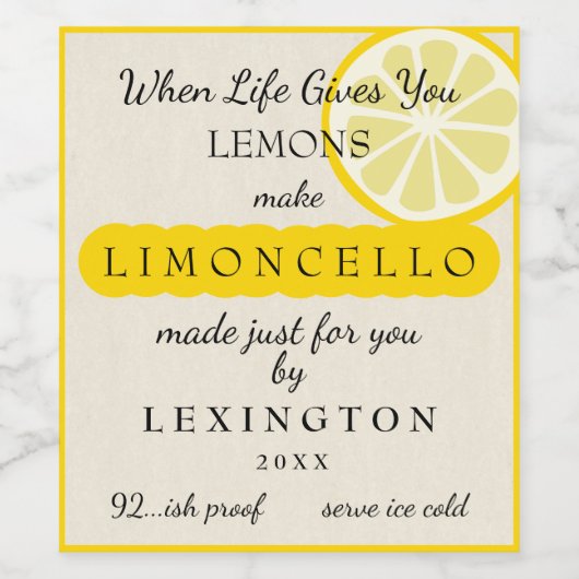 Limoncello, wenn das Leben Lemons selbst macht Weinetikett (Einzelnes Label)