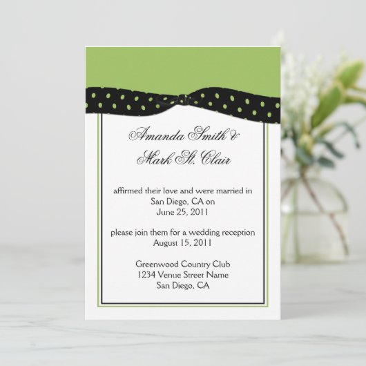Limone Black Polka Dots Post Wedding Reception Inv Einladung (Stehend Vorderseite)