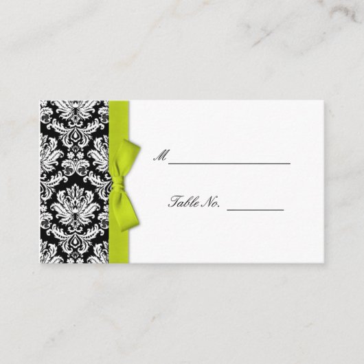 Limone Bow Damask Hochzeitsplätze Platzkarte (Vorderseite)