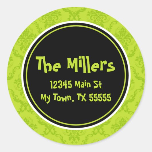 Limone "Damask Round Address Stickers" Runder Aufkleber (Vorderseite)