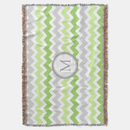 Limone graue Zickzack Muster-Monogrammthrow-Decke Decke (Vorderseite Vertikal)