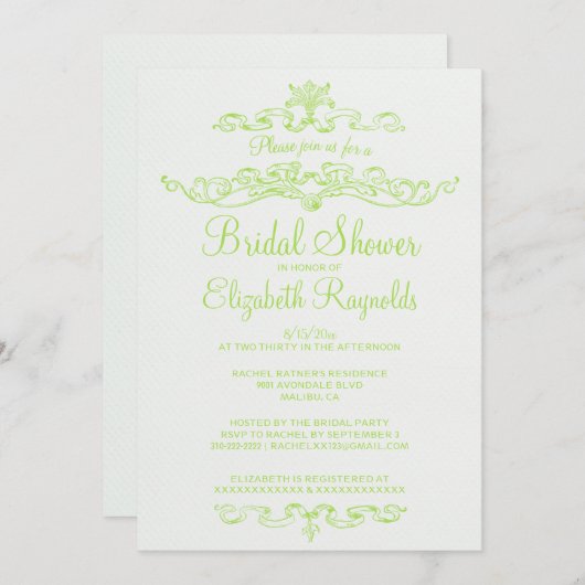 Limone grüne Brautparty-Luxuseinladungen Einladung (Vorne/Hinten)