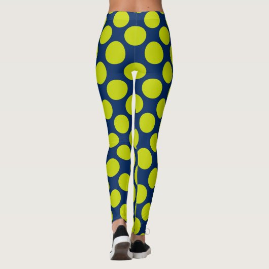 Limone grüne Polka-Punkte auf dem Marine-Blau Leggings (Rückseite)