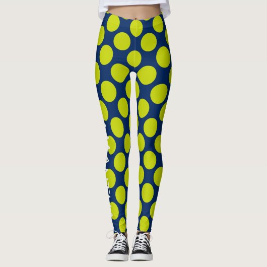 Limone grüne Polka-Punkte auf dem Marine-Blau Leggings (Vorderseite)