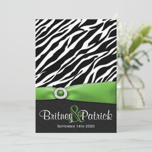 Limone grüne Schwarz-weiße Einladung (Stehend Vorderseite)