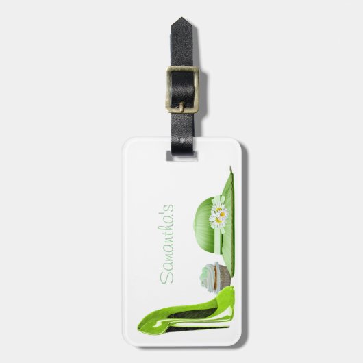 Limone grüne Stilett-Schuh-, Kuchen-und Hut-Kunst Gepäckanhänger (Vorderseite vertikal)