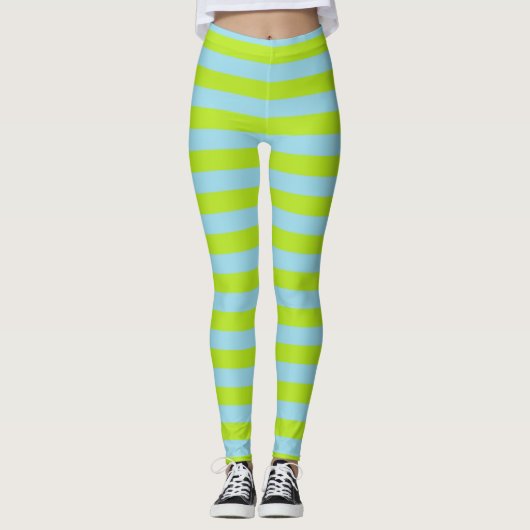 Limone grüne und blaue Pastellstreifen Leggings (Vorderseite)